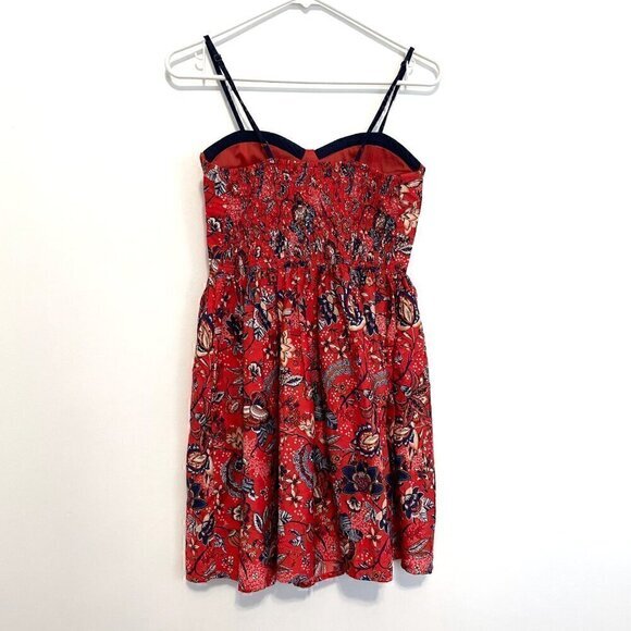 NEW NWT BOG COLLECTIVE BAND OF GYPSIES Red Navy Blue Floral Bustier Mini Dress M - Picture 13 of 15